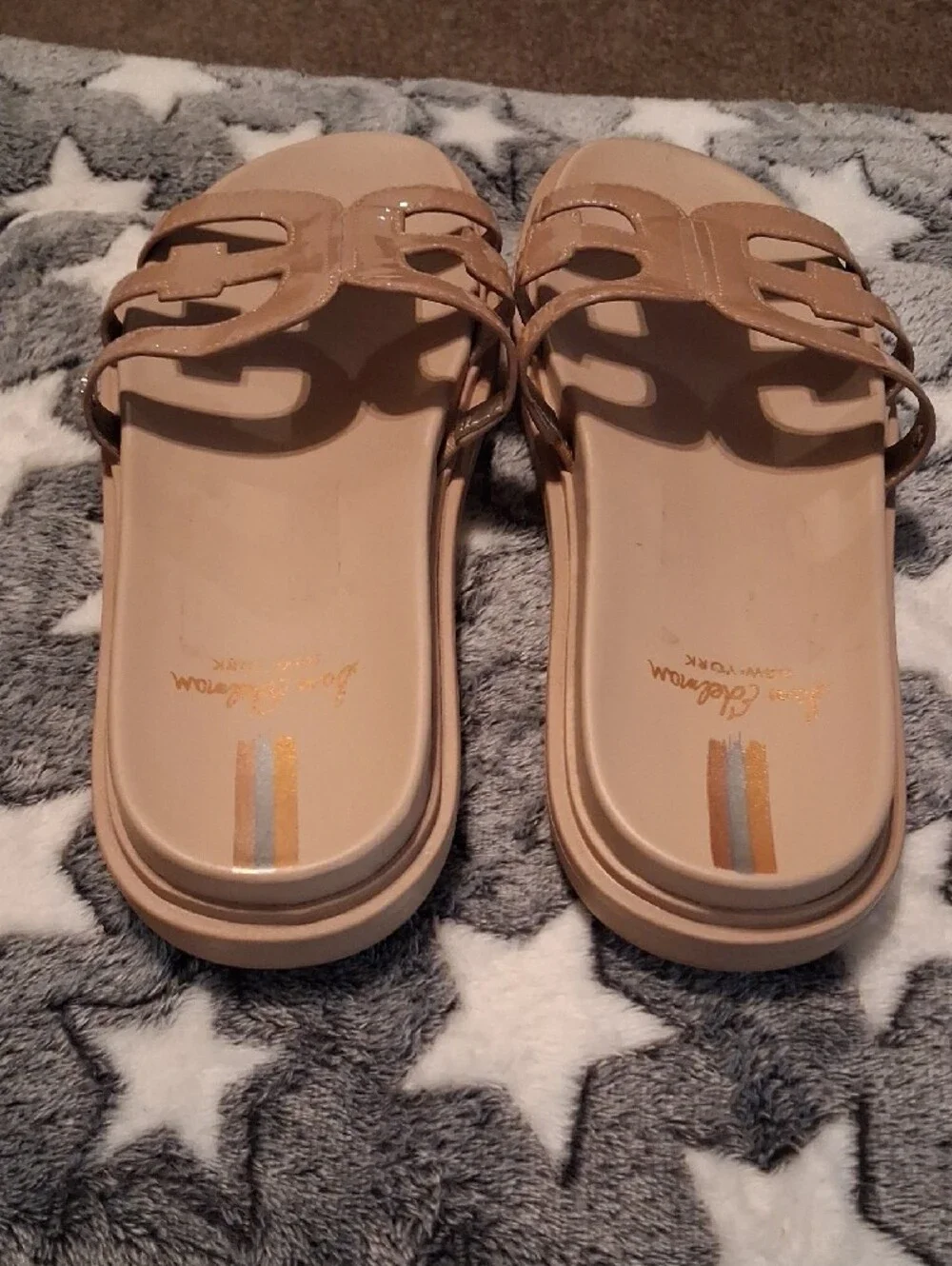 Sam Edelson Patent Leather Nude Slide Sandals - Women Size 11